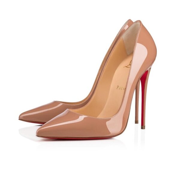Christian Louboutin So Kate 120mm Nude Patent Leather Stiletto Heel Pumps 38.5
